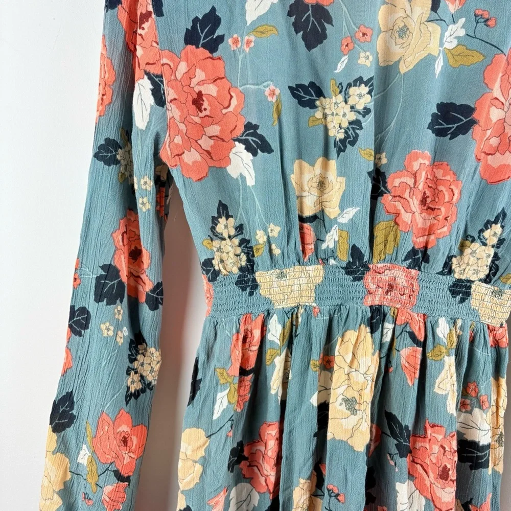 Billabong Your Love Skater Mini Dress Blue Pink Floral Flowy Rayon Boho Medium - Picture 11 of 12